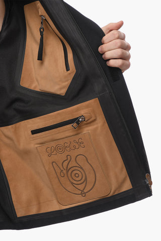 Giacca a Vento Multitasca con Inserti in Suede e Chiusura in Velcro