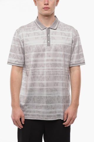 Knitted Polo Shirt with Striped Floral Pattern