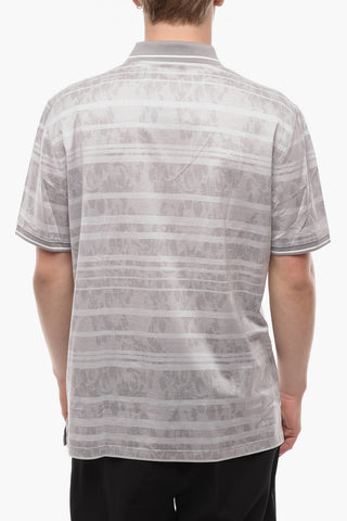 Knitted Polo Shirt with Striped Floral Pattern