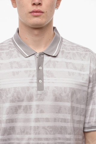 Knitted Polo Shirt with Striped Floral Pattern