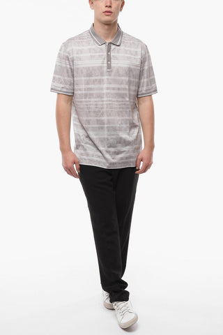 Knitted Polo Shirt with Striped Floral Pattern