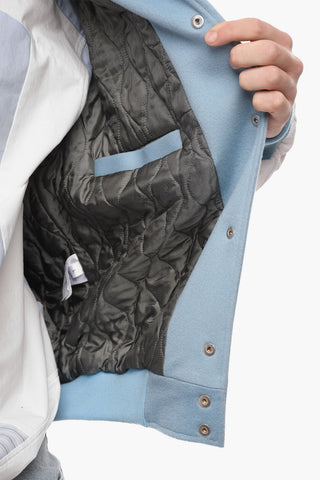 VTMNTS Leather Sleeve Wool Bomber Jacket with Embroidered Logo