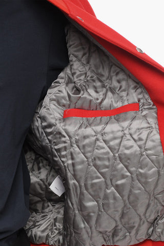 VTMNTS Leather Sleeve Wool Bomber Jacket with Embroidered Logo