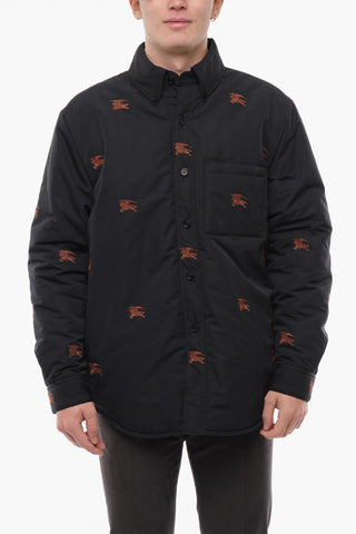 Button-down Padded Overshirt with All-Over Embroidered Logo