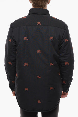 Button-down Padded Overshirt with All-Over Embroidered Logo