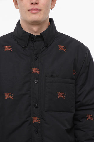 Button-down Padded Overshirt with All-Over Embroidered Logo