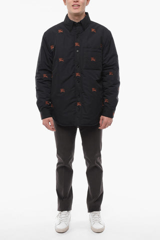 Button-down Padded Overshirt with All-Over Embroidered Logo
