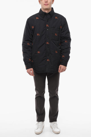 Button-down Padded Overshirt with All-Over Embroidered Logo