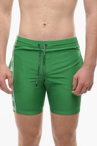 Solid Color Swim Shorts with Logoed Side Band