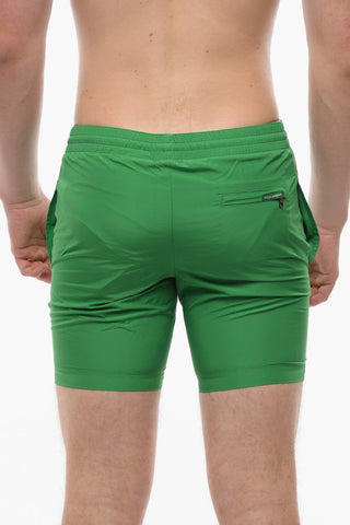 Solid Color Swim Shorts with Logoed Side Band