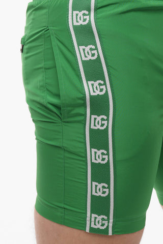 Solid Color Swim Shorts with Logoed Side Band
