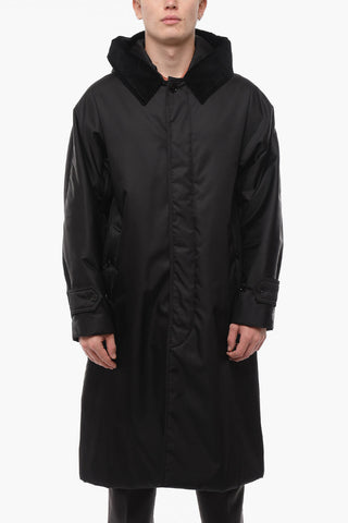 Nylon Padded Coat with Corduroy Detail