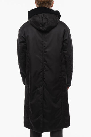Nylon Padded Coat with Corduroy Detail