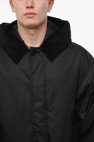 Nylon Padded Coat with Corduroy Detail