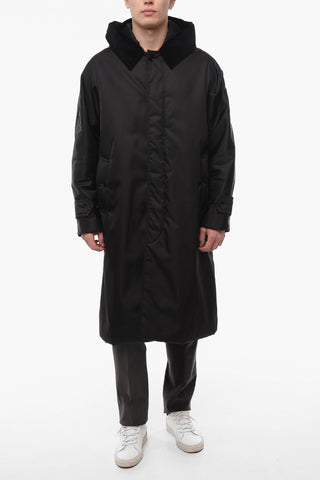Nylon Padded Coat with Corduroy Detail