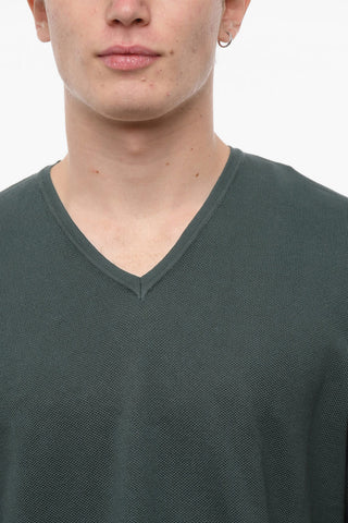 PIMA COTTON V-neck Honeycomb Cotton Sweater