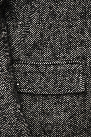Herringbone Single-Breasted Coat with Studs