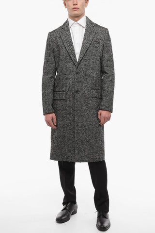 Herringbone Single-Breasted Coat with Studs