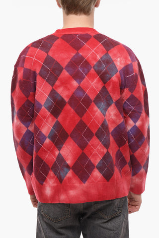 Cardigan UNISEX K-ADDICE IN Motivo Argyle con Effetto Acid Wash