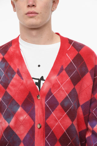 Cardigan UNISEX K-ADDICE IN Motivo Argyle con Effetto Acid Wash