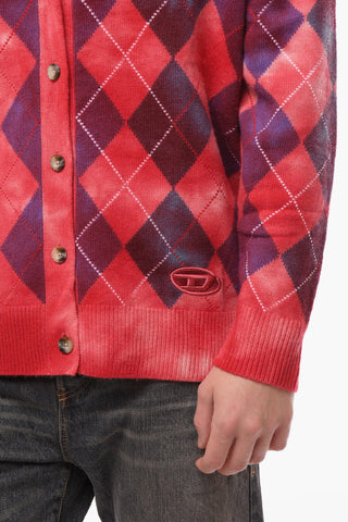Cardigan UNISEX K-ADDICE IN Motivo Argyle con Effetto Acid Wash