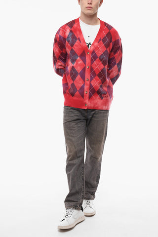 Cardigan UNISEX K-ADDICE IN Motivo Argyle con Effetto Acid Wash