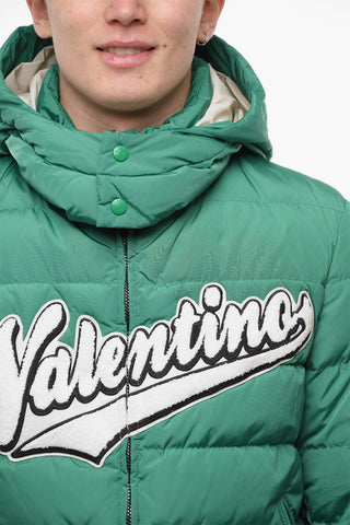 Detachable Hood Down Jacket with Terry Logo Patch