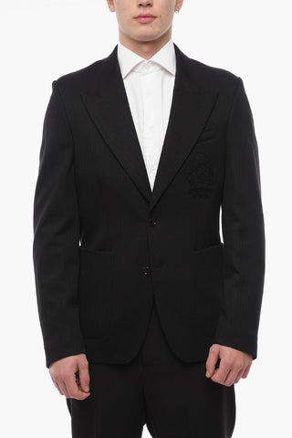 Herringbone Fabric EMBLEM Blazer with Peak Lapel