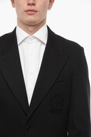 Herringbone Fabric EMBLEM Blazer with Peak Lapel