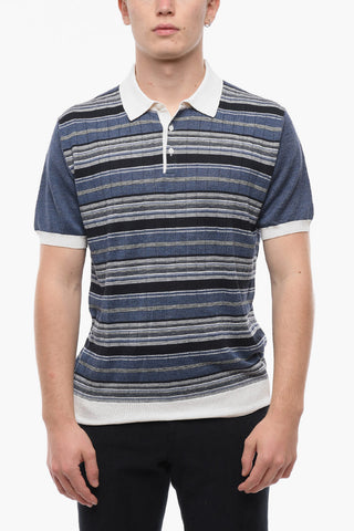 PURE KNITWEAR Polo In Misto Seta con Motivo a Righe Unbalanced