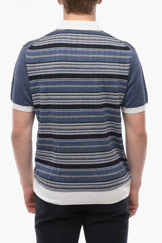 PURE KNITWEAR Polo In Misto Seta con Motivo a Righe Unbalanced