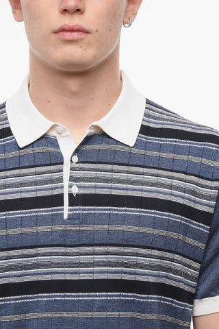 PURE KNITWEAR Polo In Misto Seta con Motivo a Righe Unbalanced