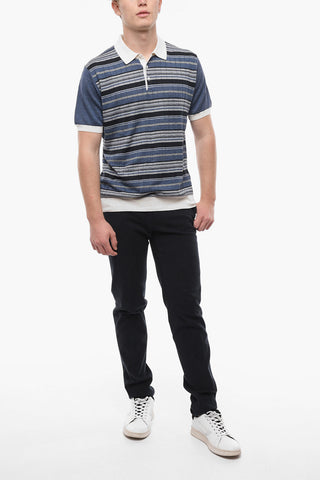 PURE KNITWEAR Polo In Misto Seta con Motivo a Righe Unbalanced