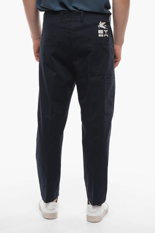 Stretch Cotton Cargo Pants with Printed Logo