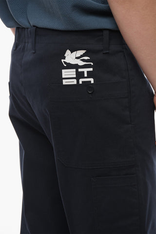 Stretch Cotton Cargo Pants with Printed Logo