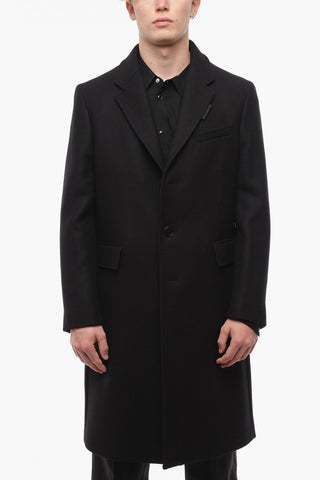 Cappotto Slim Fit in Misto Cammello con Patch in Satin