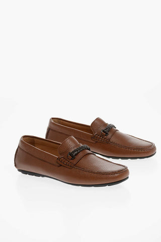 Textured Leather Loafers with Woven Detail