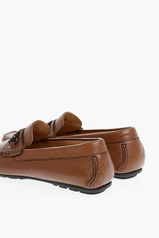 Textured Leather Loafers with Woven Detail