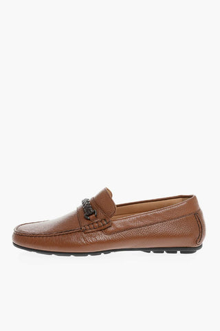 Textured Leather Loafers with Woven Detail