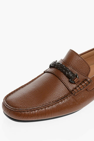 Textured Leather Loafers with Woven Detail