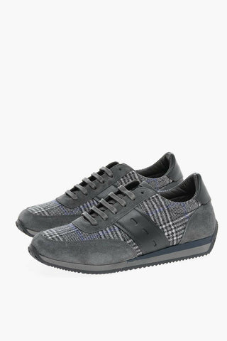 Sneakers in Lana District Check con Inserti in Suede