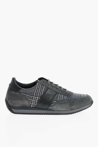 Sneakers in Lana District Check con Inserti in Suede
