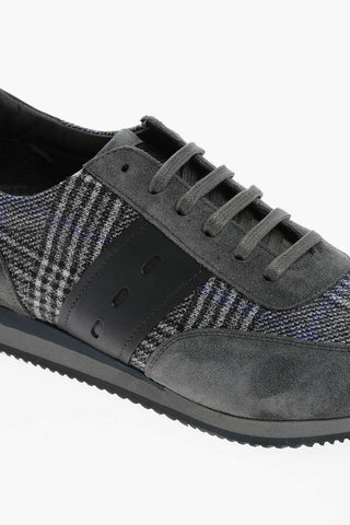 Sneakers in Lana District Check con Inserti in Suede