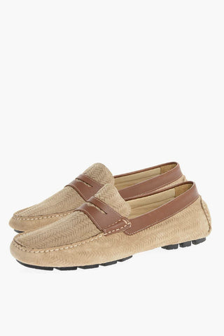 Woven Suede Penny Loafers with Rubber Sole