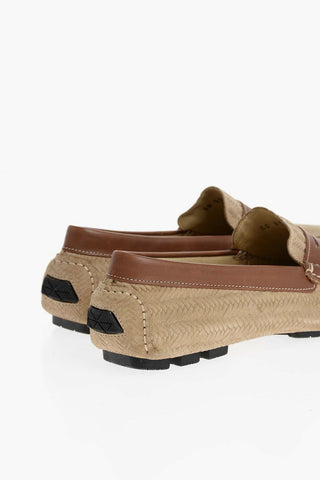 Woven Suede Penny Loafers with Rubber Sole