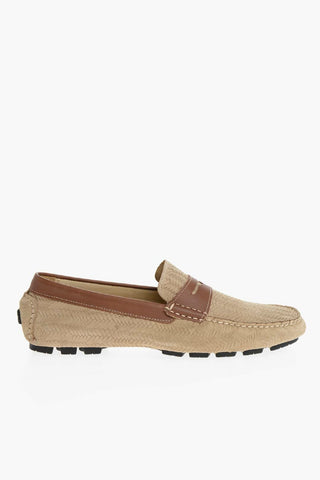 Woven Suede Penny Loafers with Rubber Sole