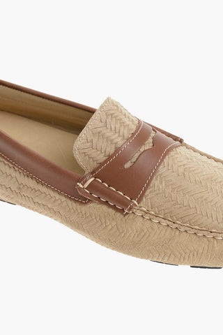 Woven Suede Penny Loafers with Rubber Sole