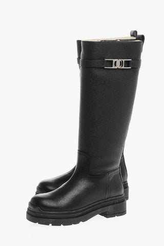 Textured Leather RYDER Boots with Logoed Strap