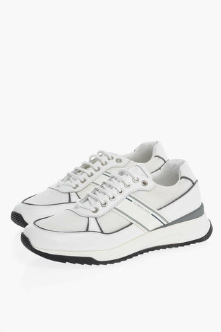 Sneakers Basse in Nappa con Dettagli in Nylon