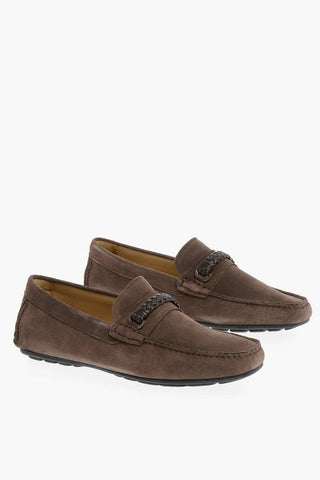 Woven Detail Suede Loafers